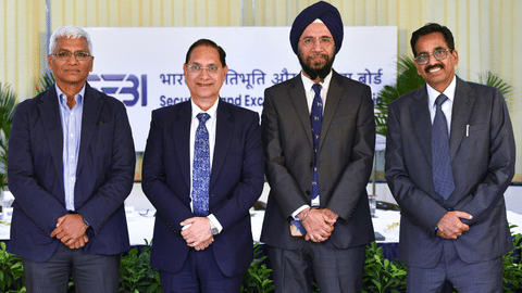 SEBI Chairman Tuhin Kanta Pandey addresses a press conference, in Mumbai