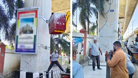 Unauthorised advertisement boards being removed in Alandur zone