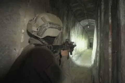 Israeli soldiers show media underground tunnel found underneath Shifa Hospital in Gaza City, Wednesday