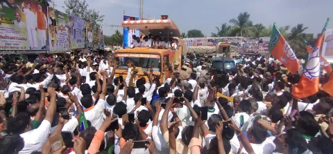 BJP state president during his En Mann, En Makkal yatra at Kalasapakkam in Tiruvannamalai on Tuesday