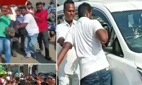 DMK supporters attacking I-T officials' vehicle&nbsp;