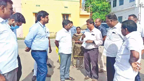 Authorities holding an inquiry at the dyeing unit in Tirupur on Thursday
