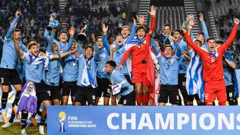 Uruguay celebrating after winning the title&nbsp;