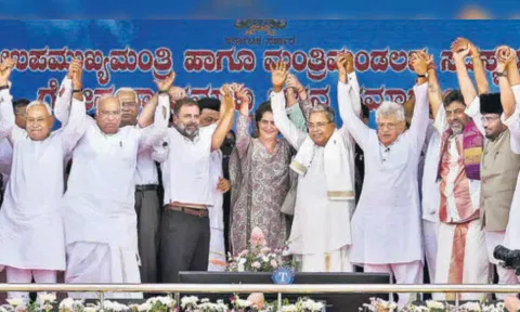 Nitish Kumar, Malikarjun Kharge, Rahul Gandhi, Siddaramaiah, and Sitaram Yachury among others in Karnataka. (PTI)