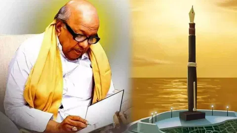 DMK patriarch M Karunanidhi and proposed 'pen monument'