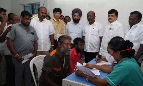 Minister Ma Subramanian inspecting the camp.