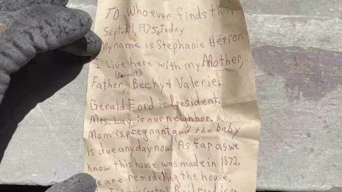 Letter was discovered by a carpenter and the handwritten note