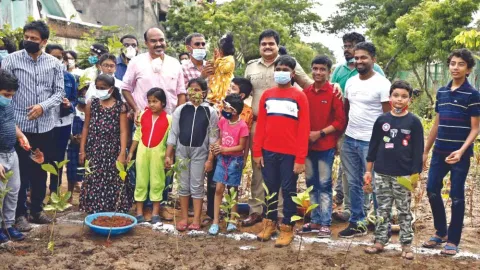 Children planting saplings