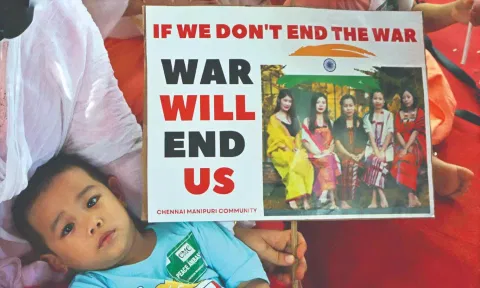 Manipuri community in Chennai came together to organise a sit-in for peace in their home state, on Sunday (Credits: Hemanathan M)