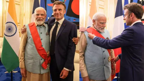 PM Modi conferred France's highest civilian &amp; military honour French President Emmanuel Macron (Image credits: PTI)