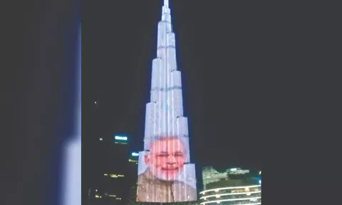 PM Modi’s image on Burj Khalifa during his visit to UAE Saturday