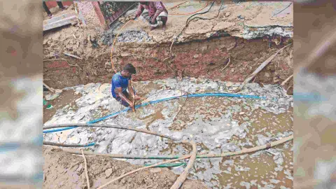 The drain work along Poonamallee High Road that damaged optical fibre cable