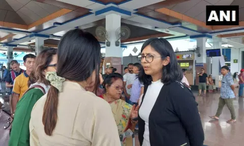 &nbsp;DCW chief Swati Maliwal reaches Imphal airport. (ANI)