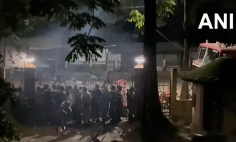 Visual of a mob attacking Chief Minister Conrad Sangma's office in Tura town (ANI)