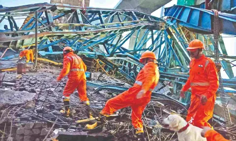 NDRF personnel involved in rescue operation following the accident on Tuesday morning