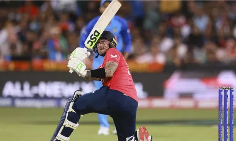 England’s Alex Hales bats during the T20 World Cup cricket semifinal against India. (AP)