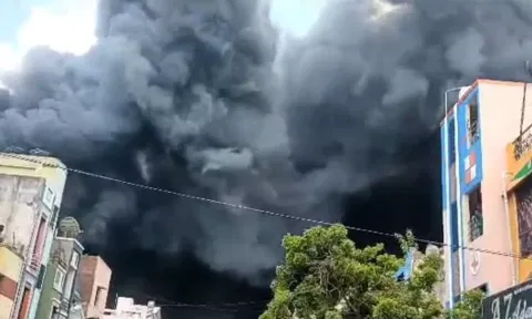 Plume of smoke emanating from the building