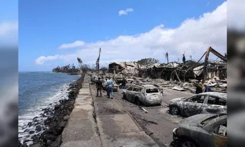 &nbsp;A view of damage cause by wildfires in Lahaina, Maui, Hawaii
