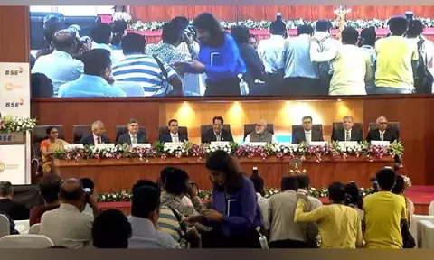 Jio Financial Services stock listing event at BSE Mumbai