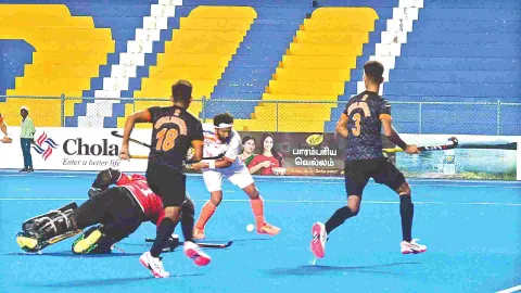 Indian Railways player Yuvraj Walmiki scored four goals