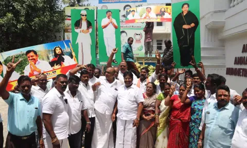 AIADMK cadres celebrate as Madras High Court dismissing all the appeal petitions filed by the OPS faction and validates AIADMK GC resolutions (Hemanathan M)