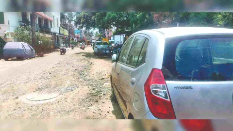 A damaged road in Pammal