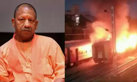 UP CM Yogi Adityanath; Visual from the train accident. (PTI)