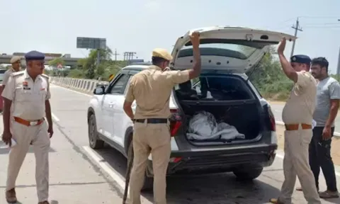 Police check vehicles in Nuh and other areas.(PTI)&nbsp;