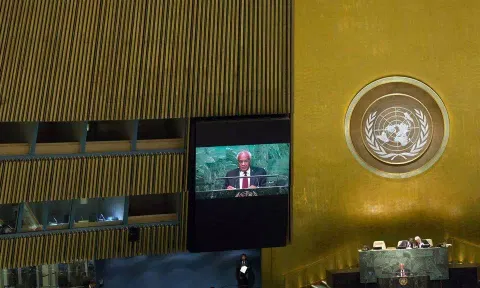 Prime Minister Meltek Sato Kilman Livtuvanu of Vanuatu addresses attendees during the 70th session of UNGA (Photo: Reuters)