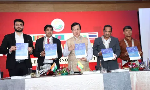 (L-R) Dineshkumar Gurusamy Chairman of BIMSTEC, Dr. Asif Iqbal- President IETO &amp; IATC, New Delhi, H E Mr. Dr. Moe Kyaw Aung, Ambassador of Myanmar to India, Dr. Venkatachalam Murugan IFS Head of Branch Secretariat - Ministry of External Affairs Govt Of India, and  Mr. T. Jayaseelan IDAS, Controller of Defence Account, Ministry of Defence India