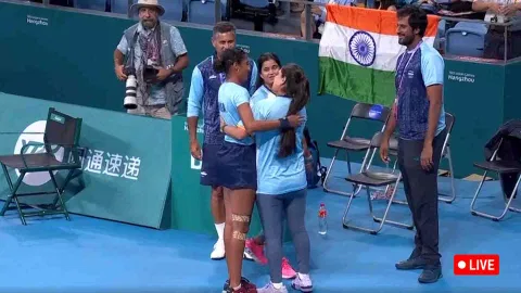 Rutuja Bhosale celebrates as Indian duo wins Gold medal in the mixed team final (Screengrab)&nbsp;