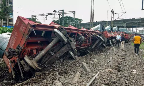 Four wagons of the goods train derailed on the Panvel-Kalamboli section of the Palghar district. (PTI)