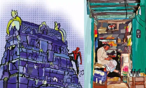 (L-R) Spider-Man - Into the Mylapore verse (Starry Night Edition) and The mighty thaatha