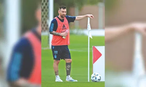 Lionel Messi during a training session ahead of the World Cup qualifiers.