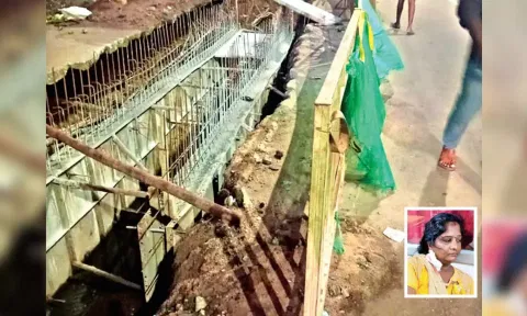 The stormwater drain on Rajaji Salai where the accident occurred. Sridevi (inset)