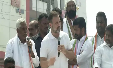 Rahul Gandhi at a rally in Telangana's Jagtial