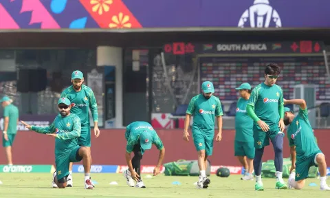Pakistan team during a training session on the eve of the match against South Africa (Justin George)