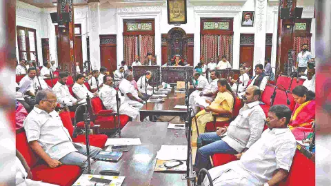 Mayor R Priya and GCC Commissioner J Radhakrishnan chairing the GCC Council meeting on Tuesday