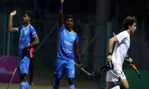 Indian junior hockey team in action during Sultan of Johor Cup 2023