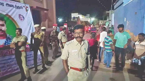 Police at Chinna Thottalam village near Gudiyattam following attempt to murder SSI, who stopped sand smuggling carts