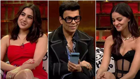 (L-R) Sara Ali Khan, Karan Johar, Ananya Panday