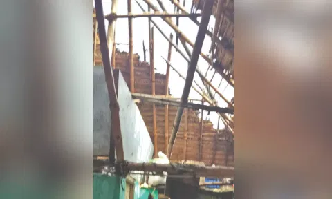 The partially burnt house at Tiruverumbur in Tiruchy on Monday