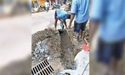 Workers at the site two days ago