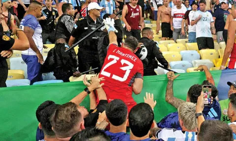 Locals and Argentinian fans fighting at the stadium&nbsp;