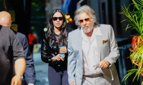 Hollywood star Al Pacino with his girlfriend. (IANS)