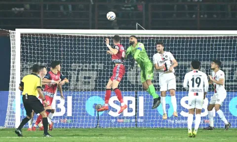 Action during Jamshedpur FC and Odisha FC in ISL