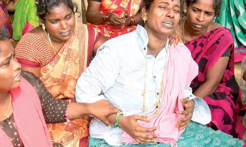 Jayaseelan’s pregnant wife Manju with family members have been at the site since tragedy struck
