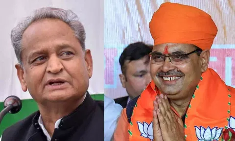 Ashok Gehlot; Bhajan Lal Sharma (PTI)