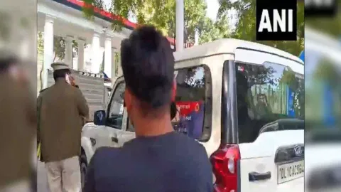 Two people, protesting with colour smoke outside Parliament, were taken to police station after arrest (Photo/ANI)