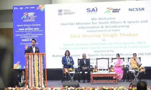 Union Minister Anurag Thakur speaking at the event. (Photo: SAI/MYAS)
